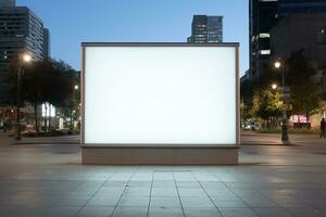 ai généré Urbain élégance publicité blanc boite à lumière panneaux d'affichage dans unique encadrement photo