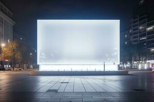 ai généré Urbain élégance publicité blanc boite à lumière panneaux d'affichage dans unique encadrement photo