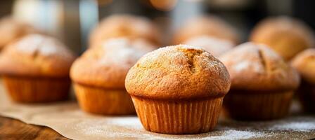 ai généré délicieux fait maison citrouille pimenter muffins sur flou cuisine Contexte avec copie espace pour texte photo