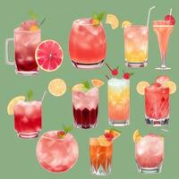 ai généré cocktail mocktail les boissons collection illustration l'eau Couleur Facile Contexte photo