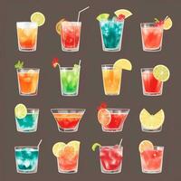 ai généré cocktail mocktail les boissons collection illustration l'eau Couleur Facile Contexte photo