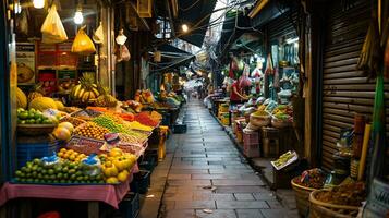 ai généré coup de traditionnel marché dans asiatique photo