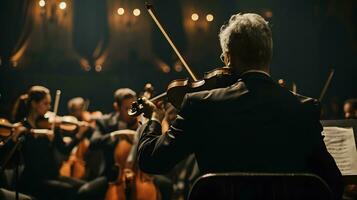 ai généré retour vue homme dans une costume en jouant une violon photo