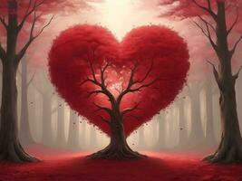 ai généré rouge cœur en forme de arbre 3d rouge l'amour valentines journée photo