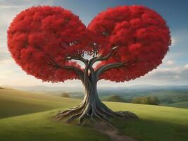 ai généré rouge cœur en forme de arbre 3d rouge l'amour valentines journée photo