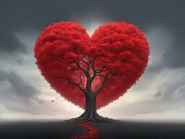 ai généré rouge cœur en forme de arbre 3d rouge l'amour valentines journée photo