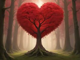 ai généré rouge cœur en forme de arbre 3d rouge l'amour valentines journée photo