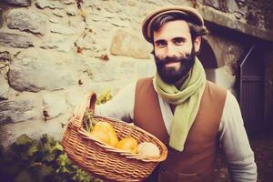 ai généré portrait de une agriculteur avec récolte. neural réseau ai généré photo