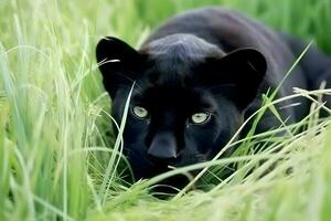 ai généré magnifique portrait de une noir panthère de le jaguar espèces. neural réseau ai généré photo