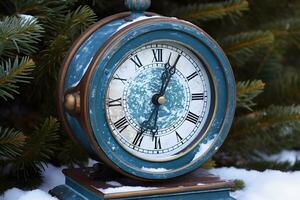 ai généré ancien l'horloge en plein air dans l'hiver. neural réseau ai généré photo