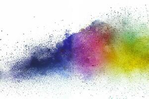 coloré poudre explosion sur blanc Contexte. coloré nuage. coloré poussière exploser. Indien Festival Holi photo