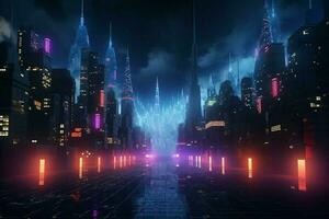 ai généré dynamique cyberpunk ville concept 3d rendre révèle futuriste nuit séduire photo