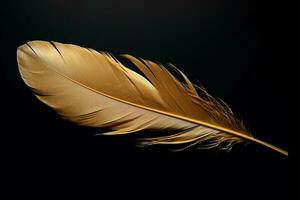 ai généré sophistiqué conception d'or plumes sur noir arrière-plan, parfait pour l'image de marque photo