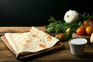 ai généré Facile installer Vide écran suivant à une tortilla, minimaliste concept photo