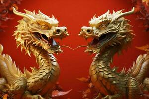 ai généré glorieux 3d illustration pour chinois Nouveau année avec dragon, lanterne photo