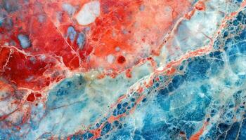 ai généré abstrait marbre texture avec cosmique Regardez dans bleus, les rouges, et turquoise fluide marbre texture et biologique modèle généré par ai photo