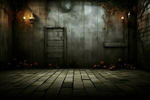 ai généré effrayant scène mystérieux Halloween atmosphère avec effrayant en bois planches toile de fond ai généré photo