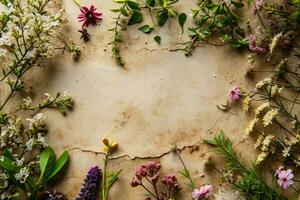 ai généré médicinal herbes le long de le bord de le papier pour le Contexte pour le lettre. à base de plantes herbier, copie espace photo