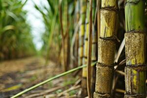 ai généré sucre canne tiges sur plantation. photo