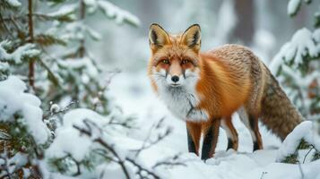 ai généré rouge Renard dans le hiver forêt photo