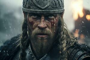 ai généré portrait de une viking guerrier de Scandinavie. viking guerre, génératif ai photo