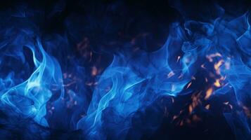 ai généré bleu flammes sur noir Contexte. feu, chaud, brûler photo