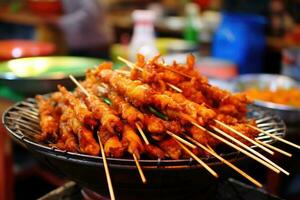 ai généré frit nourriture sur une bâton, thaïlandais rue nourriture photo