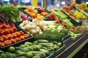 ai généré des fruits et des légumes à ville marché. ai généré photo