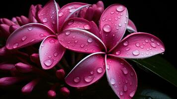 ai généré Profond rose plumeria après une pluie tomber photo