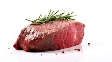 ai généré filet steak du boeuf Viande sur blanc Contexte. nourriture, protéine, ranch, ferme photo