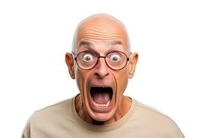 ai généré personnes âgées homme avec des lunettes et une surpris expression photo