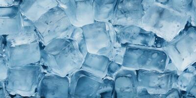 ai généré la glace cubes sur une foncé bleu Contexte. photo