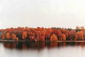 ai généré l'automne paysage près le lac. neural réseau ai généré photo