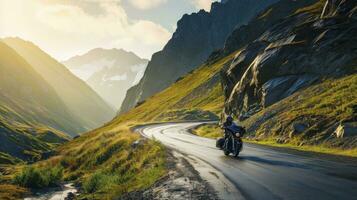 ai généré une motocycliste tournant une pliez photo