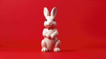 ai généré lapin origami isolé sur une rouge Contexte photo