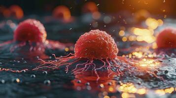 ai généré cancer cellule des illustrations pour monde cancer journée. virtuel réalité rendre de cancer cellules. photo