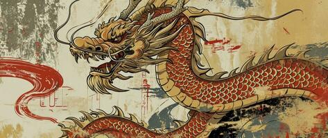 ai généré 2024 chinois Nouveau année d'or dragon. photo