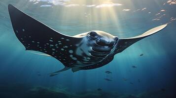 ai généré manta rayon poisson sur Naturel Contexte fond d'écran photo