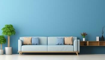 ai généré bleu vivant pièce intérieur conception avec canapé minimal esthétique 3d rendu photo