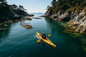 ai généré drone vue de gens Aller kayak photo