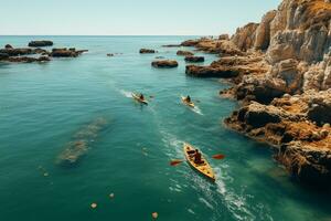 ai généré drone vue de gens Aller kayak photo