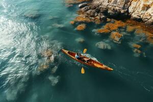 ai généré drone vue de gens Aller kayak photo