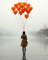 ai généré une fille posant avec des ballons dans une conceptuel la photographie photo