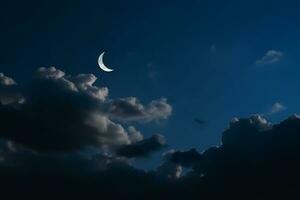 ai généré nuit ciel et lune, étoiles, Ramadan kareem fête photo
