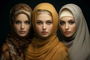 ai généré magnifique femmes portant hijab génératif ai photo