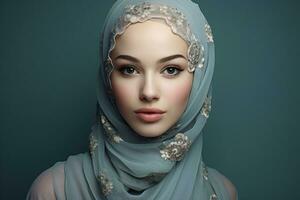 ai généré magnifique femmes portant hijab génératif ai photo