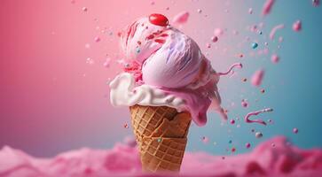 ai généré sucré la glace crème sur abstrait arrière-plan, coloré délicieux la glace crème sur arrière-plan, coloré arrière-plan, la glace crème sur coloré Contexte photo