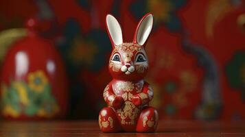 ai généré rouge lapin origami sur une fond naturel photo