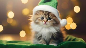 ai généré chat portant Père Noël clause chapeau Noël concept photo