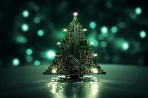 ai généré Noël arbre fabriqué avec circuit planche La technologie concept photo